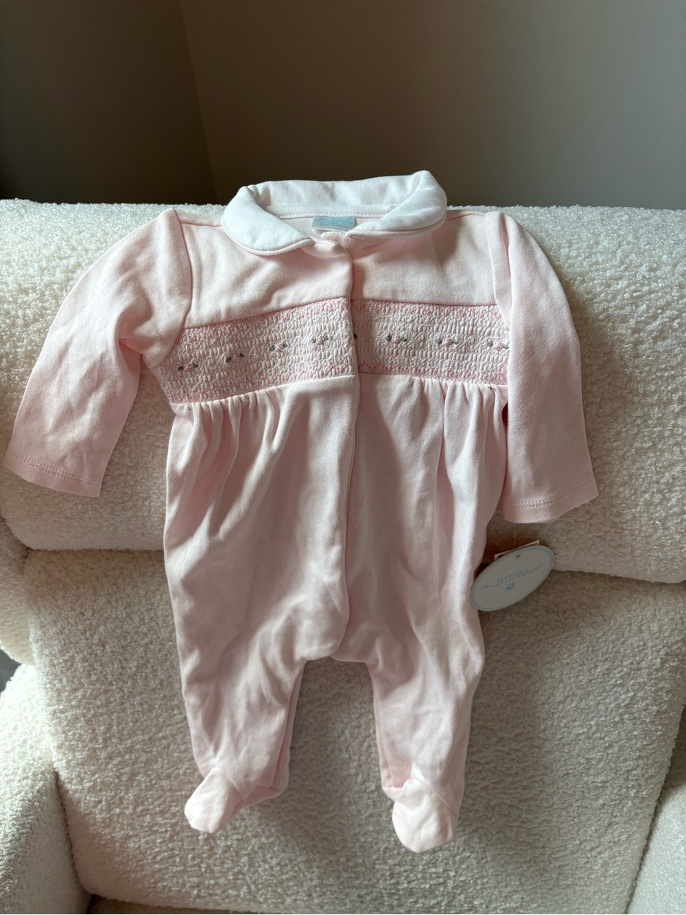 Edgehill Collection Pale Pink Smocked Footed One-Piece